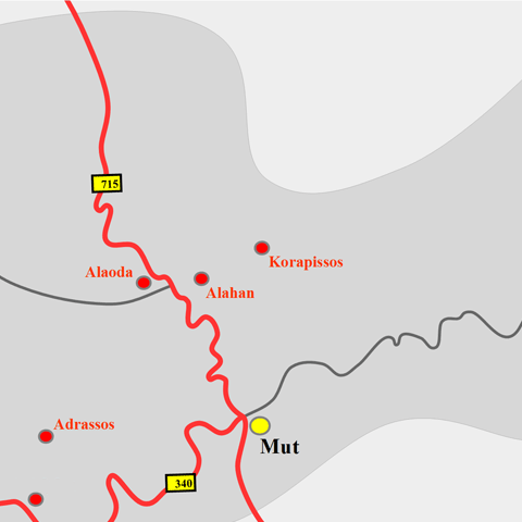 Anfahrtskarte von Korapissos in Kilikien