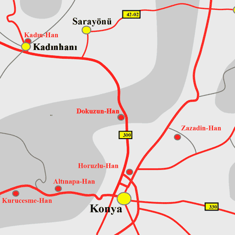 Anfahrtskarte der Karawanserei Dokuzun-Han in Lykaonien