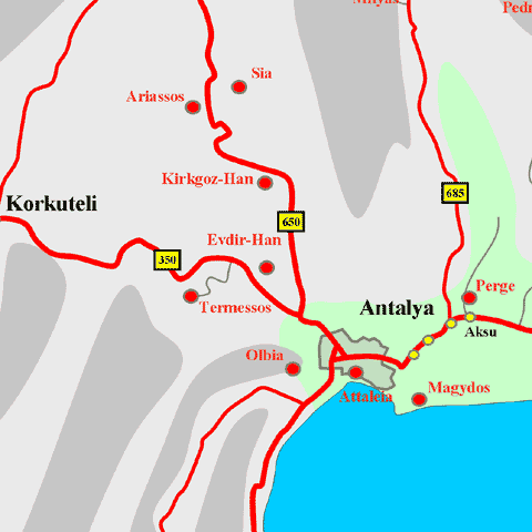 Anfahrtskarte der Karawanserei Evdir-Han in Pisidien