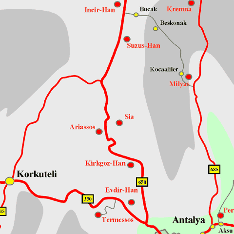 Anfahrtskarte der Karawanserei Incir-Han in Pisidien