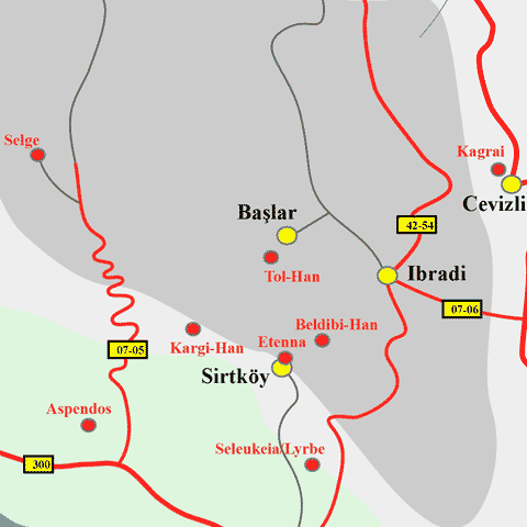 Anfahrtskarte der Karawanserei Tol-Han in Pisidien