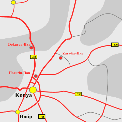 Anfahrtskarte der Karawanserei Zazadin-Han in Lykaonien