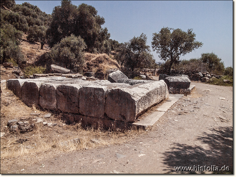 Acharaca in Karien - Ruinenreste des Tempels (Plutonium) von Acharaca direkt nördlich des Schotterweges