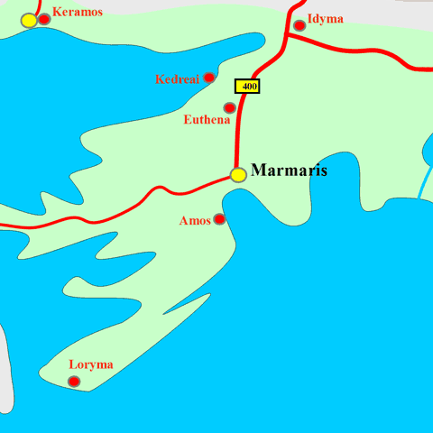 Anfahrtskarte von Amos in Karien