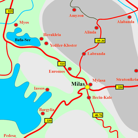 Anfahrtskarte von Euromos in Karien