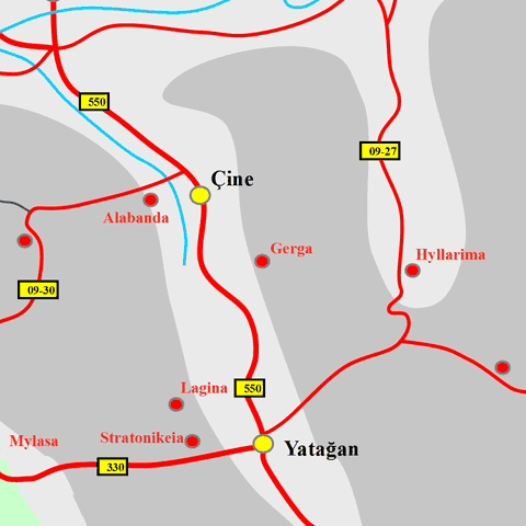 Anfahrtskarte von Gerga in Karien