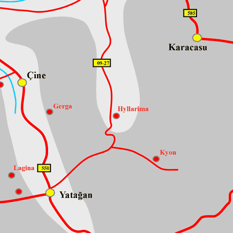 Anfahrtskarte von Hyllarima in Karien