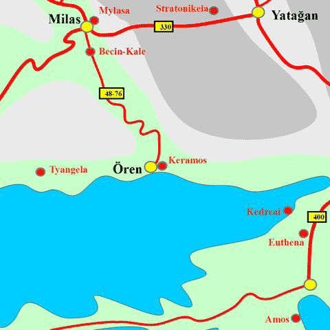 Anfahrtskarte von Keramos in Karien