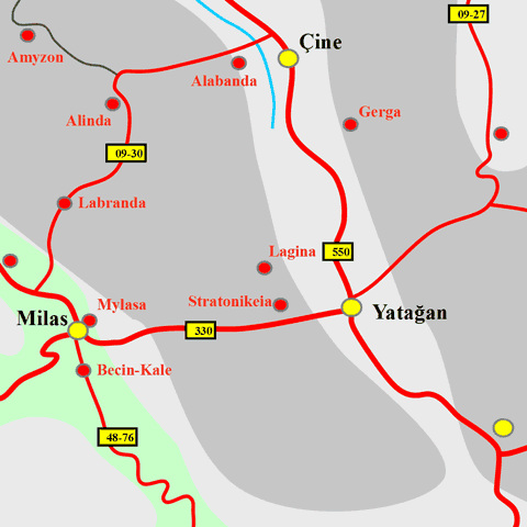Anfahrtskarte von Lagina in Karien