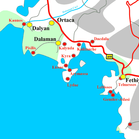 Anfahrtskarte von Lydae in Karien