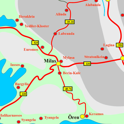 Anfahrtskarte von Mylasa in Karien