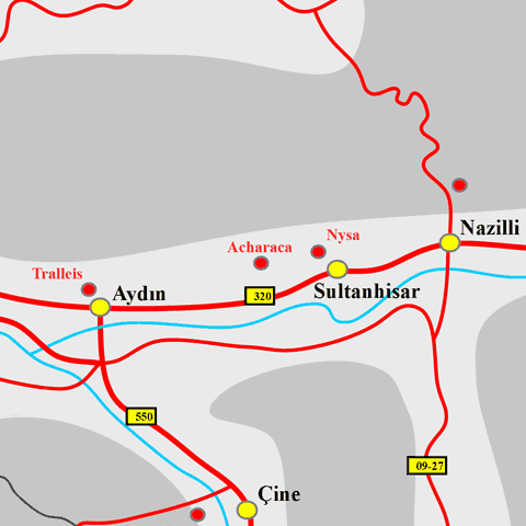Anfahrtskarte von Nysa in Karien
