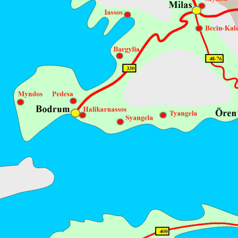 Anfahrtskarte von Syangela in Karien