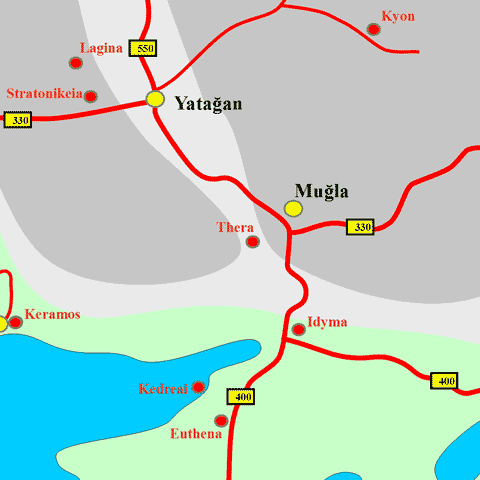 Anfahrtskarte von Thera in Karien