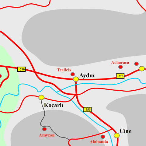 Anfahrtskarte von Tralleis in Karien