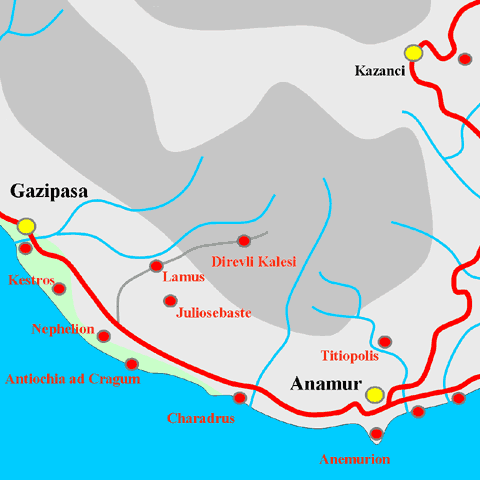 Anfahrtskarte von Direvli-Kalesi in Kilikien