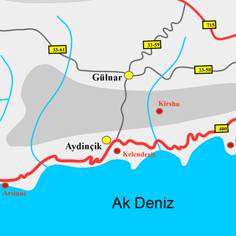 Anfahrtskarte von Kelenderis in Kilikien