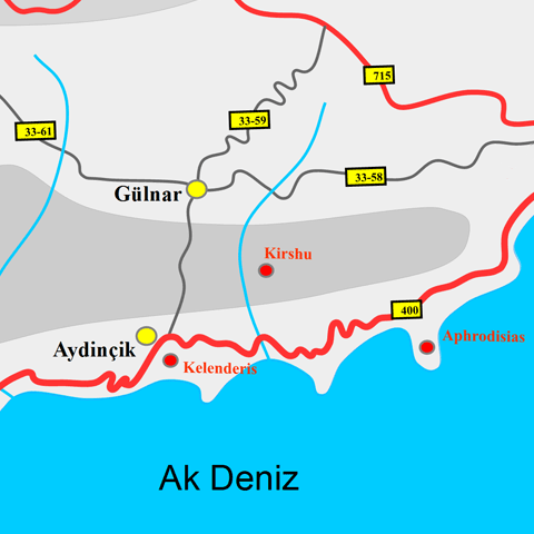 Anfahrtskarte von Kirshu in Kilikien