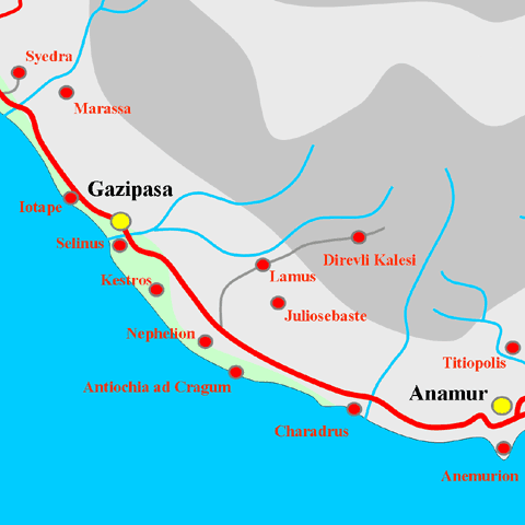 Anfahrtskarte von Lamos in Kilikien