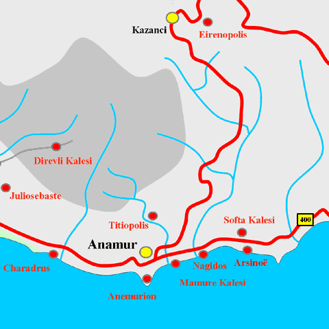 Anfahrtskarte von Mamure-Kalesi in Kilikien