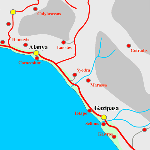 Anfahrtskarte von Naula in Kilikien