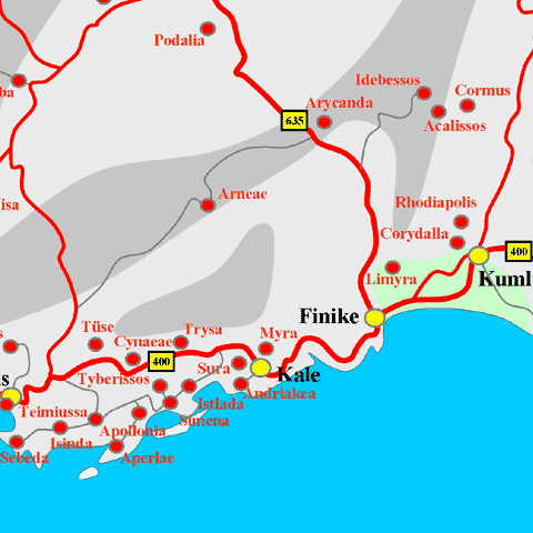 Anfahrtskarte von Andriake in Lykien
