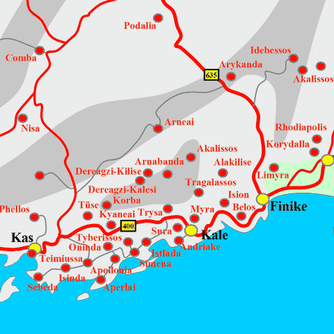 Anfahrtskarte von Arnabanda in Lykien
