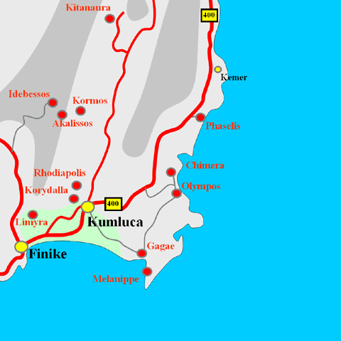 Anfahrtskarte von Chimera in Lykien