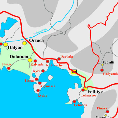 Anfahrtskarte von Daedala in Lykien