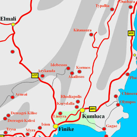 Anfahrtskarte von Idebessos in Lykien