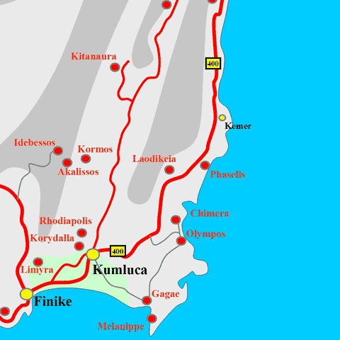 Anfahrtskarte von Laodikeia in Lykien