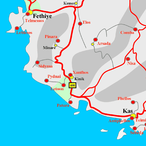 Anfahrtskarte von Patara in Lykien