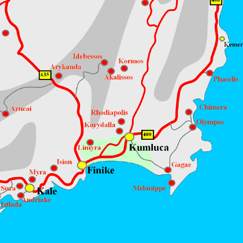 Anfahrtskarte von Rhodiapolis in Lykien