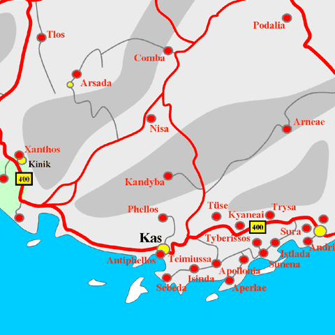 Anfahrtskarte von Sebeda in Lykien