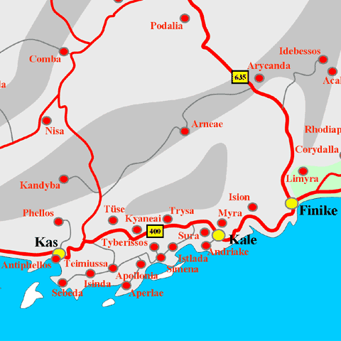 Anfahrtskarte von Simena in Lykien