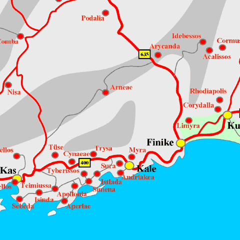 Anfahrtskarte von Sura in Lykien