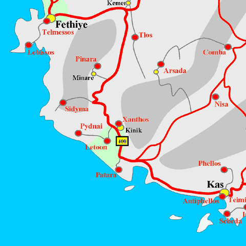 Anfahrtskarte von Xanthos in Lykien
