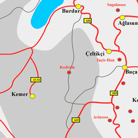 Anfahrtskarte von Kodrula in Pisidien