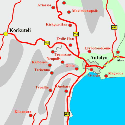 Anfahrtskarte von Neapolis in Pisidien