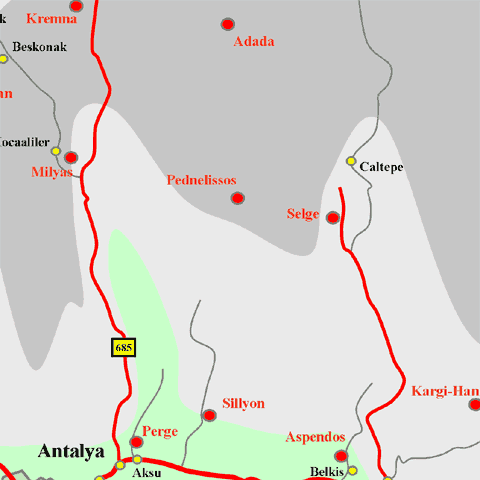 Anfahrtskarte von Pednelissos in Pisidien