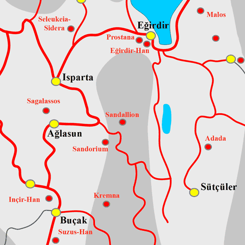 Anfahrtskarte von Sandallion in Pisidien