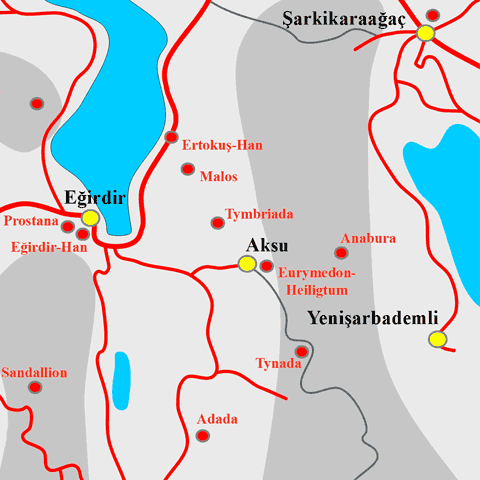 Anfahrtskarte von Tymbriada in Pisidien